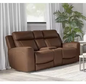 Calgary Autumn Umber Leather 81" Power Reclining Console Loveseat