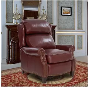 Meade Marisol Cabernet Leather Push Thru The Arms Lounge Recliner with Nailhead Trim