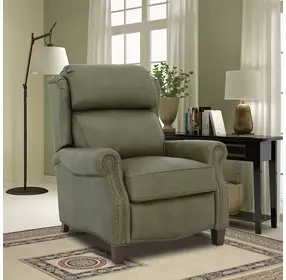 Meade Oasis Olive Leather Push Thru The Arms Lounge Recliner with Nailhead Trim