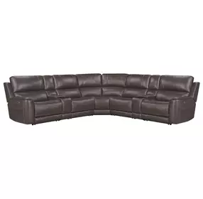 Easton Steamboat Brown Leather 7 Piece Zero Gravity Power Reclining Sectional with USB Charging