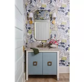 April Textured Light Blue Linen Carrera Marble Top Bath Vanity
