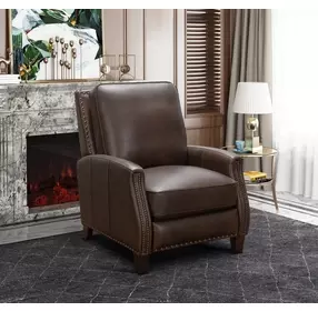 Melrose Ashford Walnut Leather Push Thru The Arms Recliner with Nailhead Trim