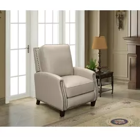 Melrose Shoreham Cream Leather Push Thru The Arms Recliner with Nailhead Trim
