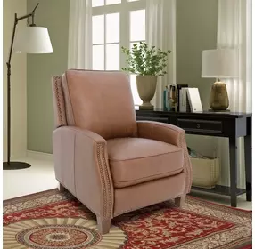 Melrose Dobbs Saddle Leather Push Thru The Arms Recliner with Nailhead Trim