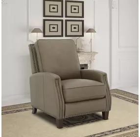 Melrose Cashmere Taupe Leather Push Thru The Arms Recliner with Nailhead Trim