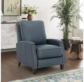 Melrose Santa Fe Ocean Leather Push Thru The Arms Recliner with Nailhead Trim