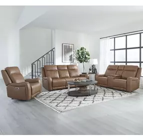 Hawthorne Butternut Leather Glider Power Recliner with USB Charging