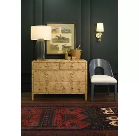 Michelle Matte Burl Wood 4 Drawer Soft Close Accent Chest With Glass Top