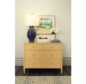 Michelle Natural Grasscloth 4 Drawer Soft Close Accent Chest With Glass Top