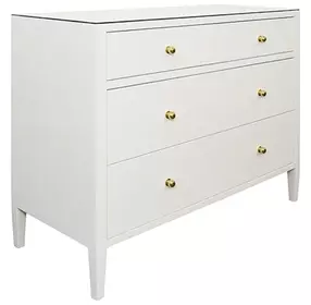 Michelle Textured White Linen 4 Drawer Soft Close Accent Chest With Glass Top