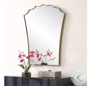 Majestic Plated Antique Brass Scalloped Arched Vanity Mirror