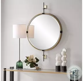 Guardrail Elegant Antique Brass Round Mirror
