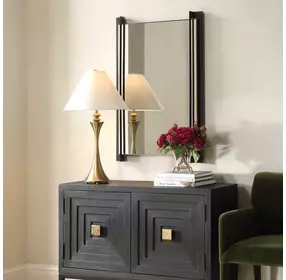 Langston Matte Black and Gold Rectangular Wall Mirror