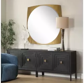 Grafton Antique Brass Round Wall Mirror