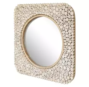 Merak Beige and Brown Round Wall Mirror
