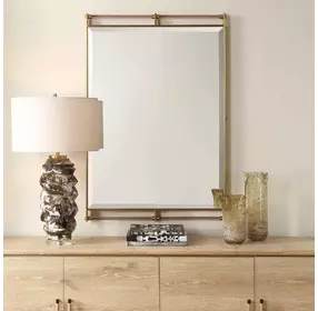 Alden Antique Brass and Amber Rectangular Wall Mirror
