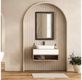 Riverton Antique Brass and Brown Rectangular Wall Mirror