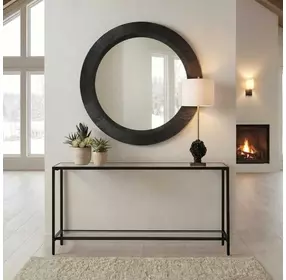 Carlisle Rustic Black and Light Gray Round Wall Mirror