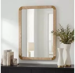 Heinrich Antique Brass and Light Natural Rectangular Wall Mirror