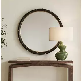 Riverton Matte Black and Gold Round Wall Mirror