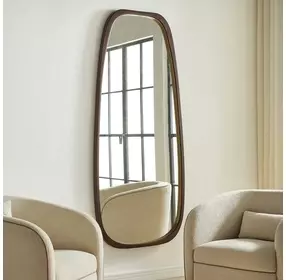 Monterey Warm Walnut and Gold Free Form Tall Wall Mirror