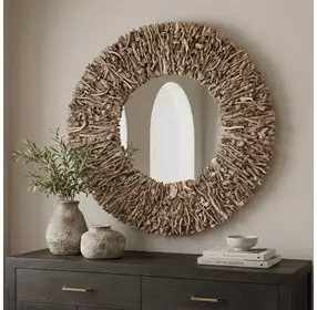 Prescott Brown Round Wall Mirror