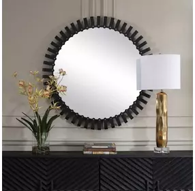 Hamilton Satin Black and Gold Round Wall Mirror
