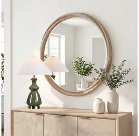 Kingsley Cerused Light Wood Round Wall Mirror