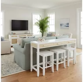 Miramar Sand and Stark White Rectangular Console Table with USB Charging