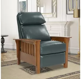 Mission Highland Emerald Leather Push Thru The Arms Recliner