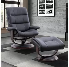 Knight Black Manual Reclining Swivel Chair With Ottoman