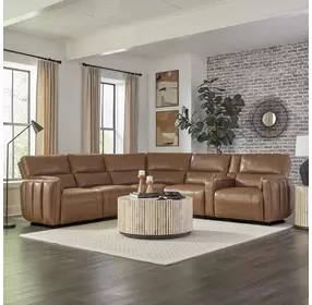 Modesto Sable 6 Piece Modular Power Reclining Sectional With Adjustable Power Headrests