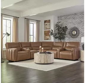 Modesto Sable 7 Piece Modular Power Reclining Sectional With Adjustable Power Headrests