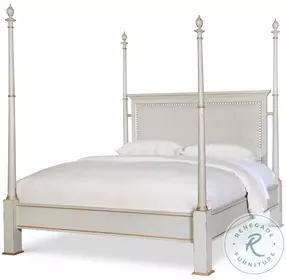 Madeline Worn Light Grey And Tape Upholstered Poster Bedroom Set