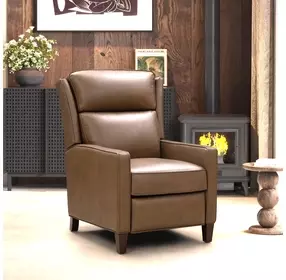 Moore Cashmere Taupe Leather Push Thru The Arms Recliner