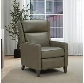 Moore Oasis Olive Leather Power Recliner with Power Headrest and USB Charging