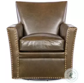 Emeral Green And Brown Leather Swivel Chair