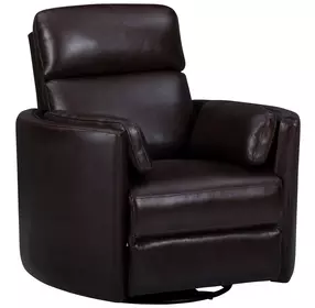 Radius Hickory Brown Leather Swivel Glider Recliner with Pillows