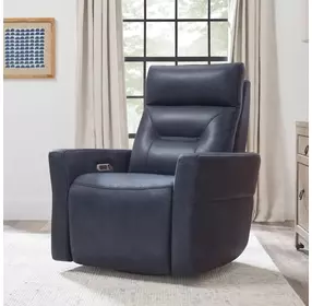 Remmington Vintage Navy Leather Swivel Glider Power Recliner