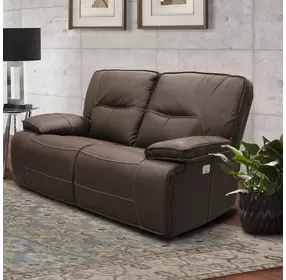 Spartacus Chocolate Dual Performance Fabric 65" Power Reclining Loveseat with Power Headrest