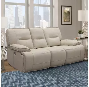 Spartacus Oyster Dual Performance Fabric 88" Power Reclining Sofa with Power Headrest