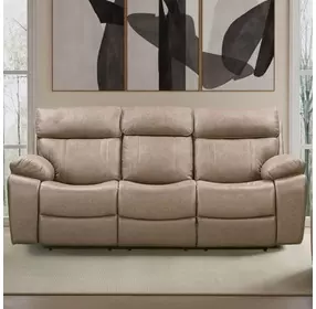 Theon Stokes Toffee Performance Fabric 88" Reclining Sofa With Drop Down Table