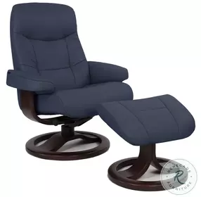 Muldal Navy Leather Large Recliner with Ottoman