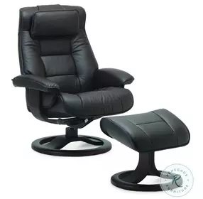 Mustang Black Leather Large Recliner with Ottoman