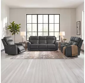 Walker Aline Anthracite Leather Triple Power Recliner with USB Charging