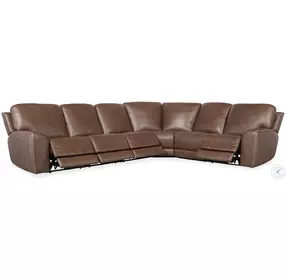 Torres Medium Brown Leather 6 Piece RAF Power Reclining Sectional