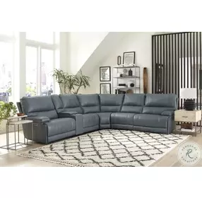 Hemingway Verona Azure Cordless Leather 6 Piece Power Reclining Sectional
