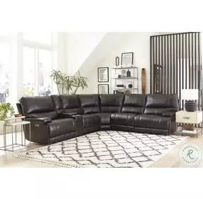 Hemingway Verona Coffee Cordless Leather 6 Piece Power Reclining Sectional