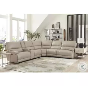 Hemingway Verona Linen Cordless Leather 6 Piece Power Reclining Sectional