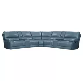 Whitman Verona Azure Leather 7 Piece Modular Power Reclining Sectional
